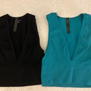 Urban Outfitters Black and Teal V-Neck Tops